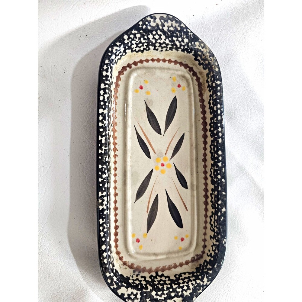 Temp-tations Rectangular Ceramic Tray Black/White Oven Safe VTG Granny's kitchen
